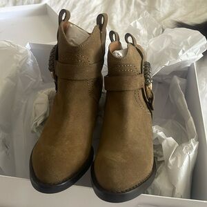 SEE BY CHLOE Women 35/5 Hana Low Boots Brown Suede Western Harness Ankle